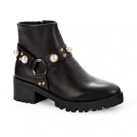 Karl Lagerfeld Paris Pixie Embellished Moto Booties (Retail $189) - Picture 3 of 9
